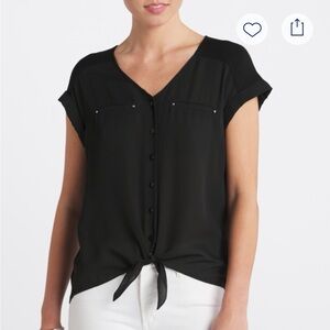 Foutune + Ivy Lucy mixed material tie front blouse